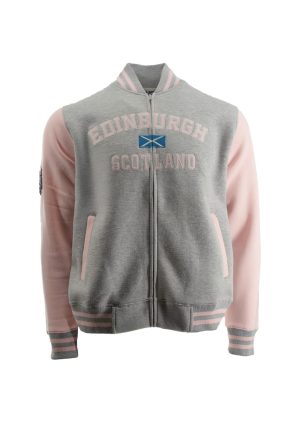 Unisex Edinburgh Scotland Baseball Jacket, with Applique Embroidery in Front, with Hamish embroider