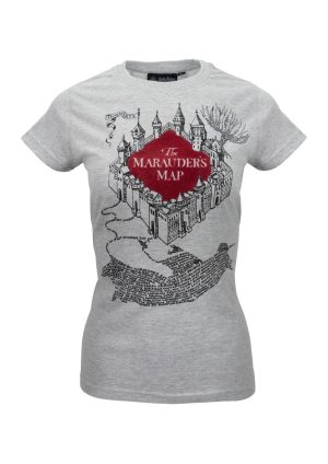 HP103L Ladies Marauders Map Fitted T Shirt Flock Print Harry Potter