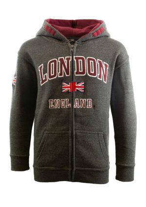 Kids Zipped London England Applique Hooded Sweatshirt