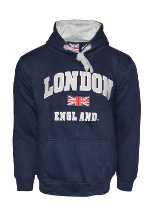 Unisex Zipped London England Applique Hooded Sweatshirt